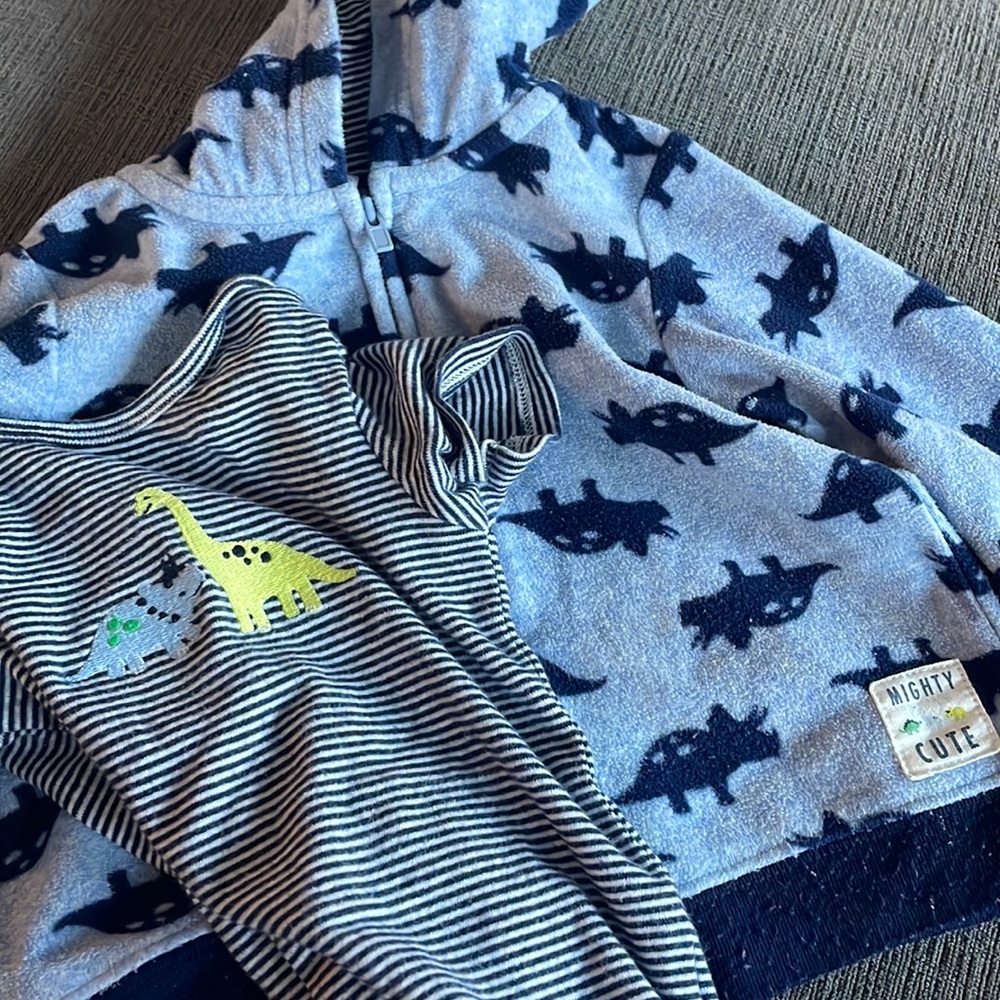 Blue dinosaur Onesie with zip-up hoodie set